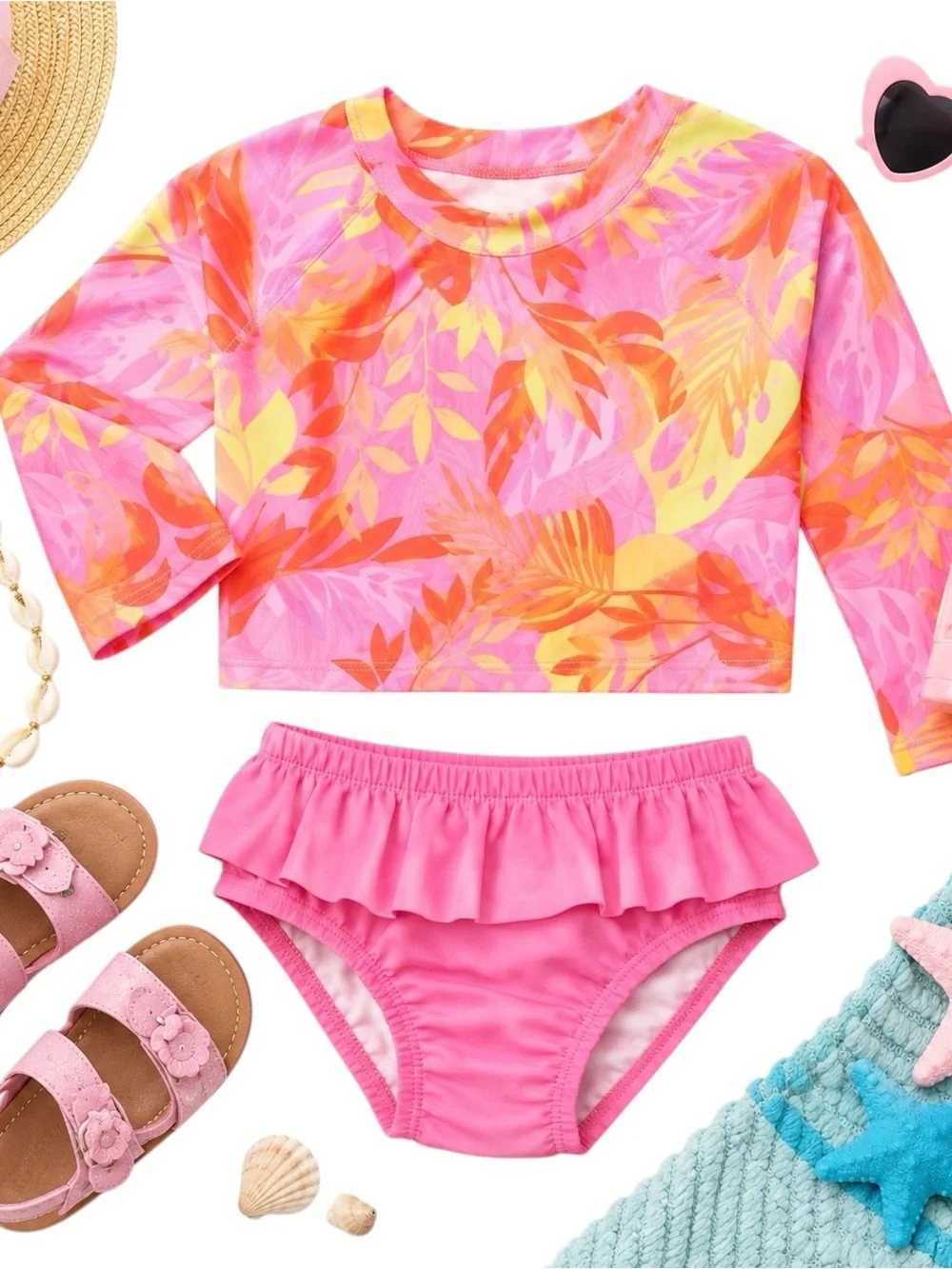 Wonder Nation Tropical Rash Guard Swimsuit Set Girls 18M Pink NWT Two Piece CUTE